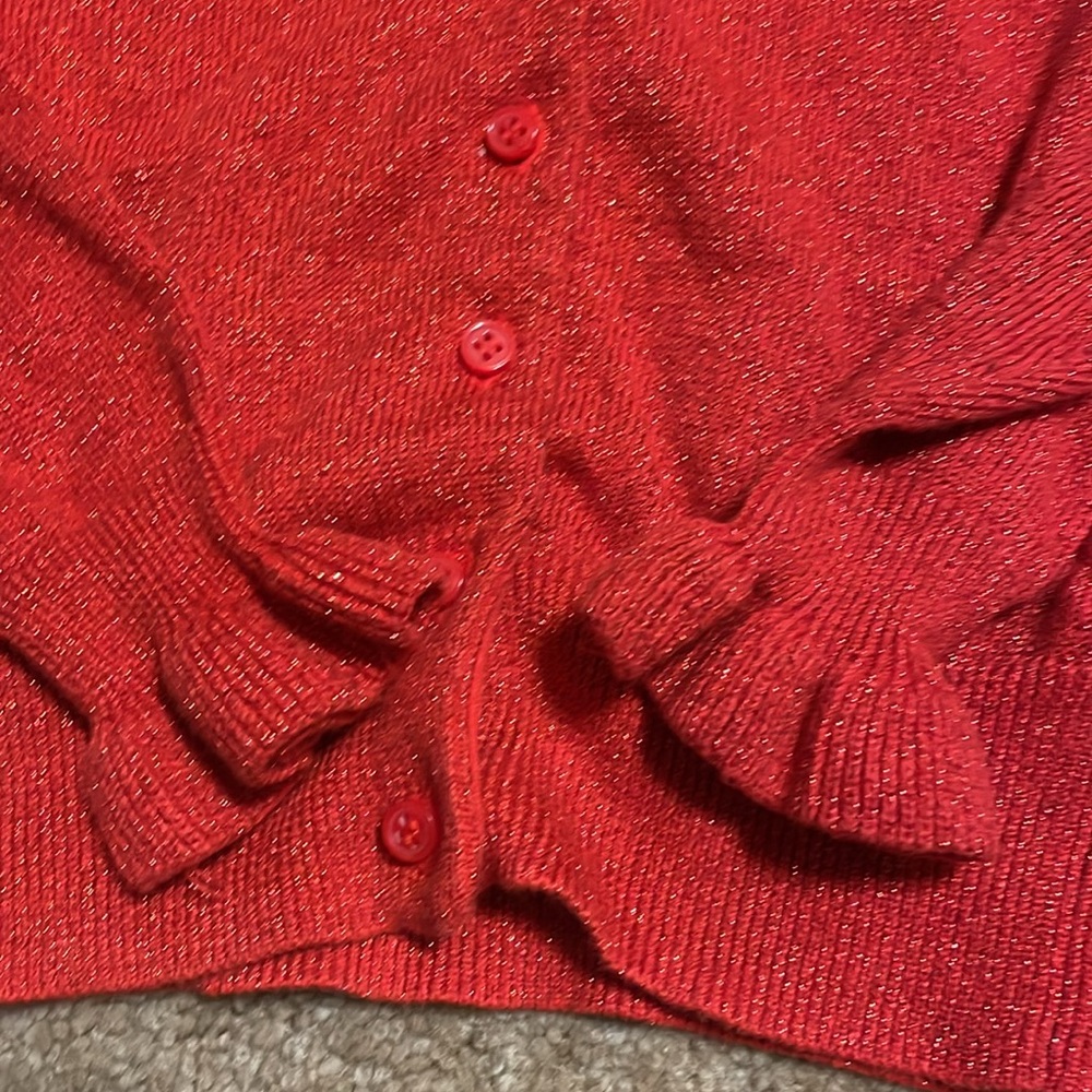 Crewcuts Red Sparkle Ruffle Cardigan - Picture 3 of 4